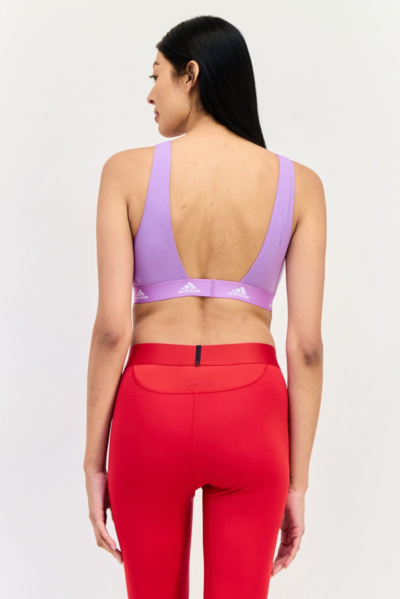 Adidas Women Brand Logo Non-Padded Bralette, Purple  - Image 3