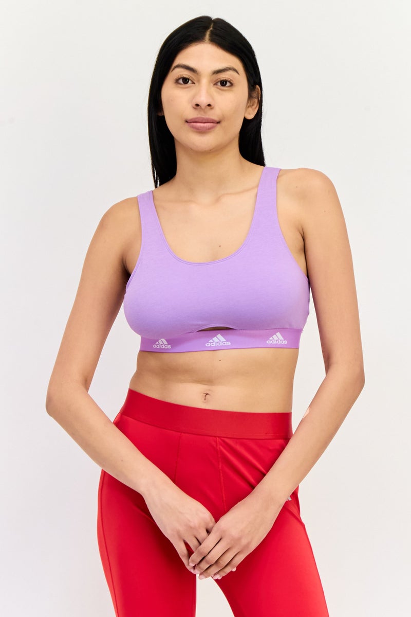 Adidas Women Brand Logo Non-Padded Bralette, Purple  - Image 1