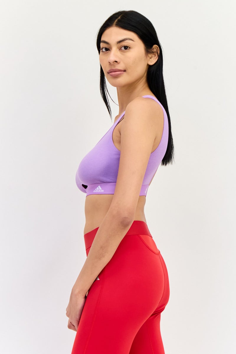 Adidas Women Brand Logo Non-Padded Bralette, Purple  - Image 2