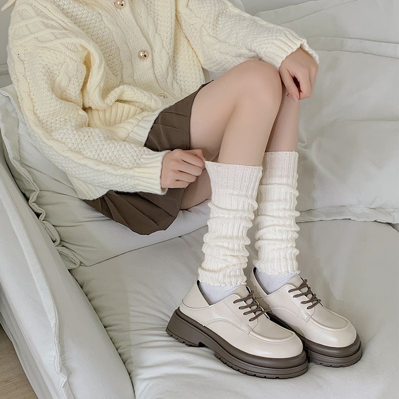 Japanese Style Knit Leg Warmers Autumn White  - Image 3