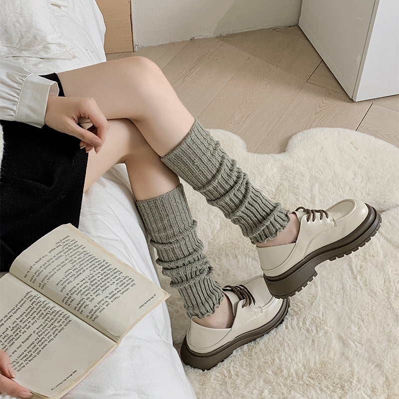 Japanese Style Knit Leg Warmers Autumn White  - Image 4