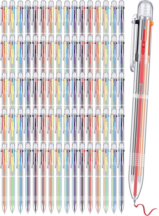 BeapTcely 100 Pcs 6 in 1 Multicolor Ballpoint Pen Bulk 0.5 mm 6 Color Retractable Ballpoint Pen Colorful Ink Pen Party Favors Rainbow Pen for Nurses, Gel Ink Nurse Pens for Office School Students Kids (100) - Image 1