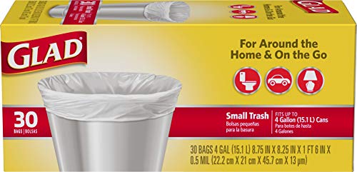 Glad Trash Bags Small Garbage Bags 4 Gallon White Trash Bag 30 Count