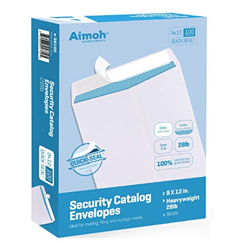 Aimoh 100 9 x 12 SELF Seal Security White Catalog Envelopes - 28lb - Security Tinted, Ultra Strong Quick-Seal, 9x12 inch (38100) - Image 1