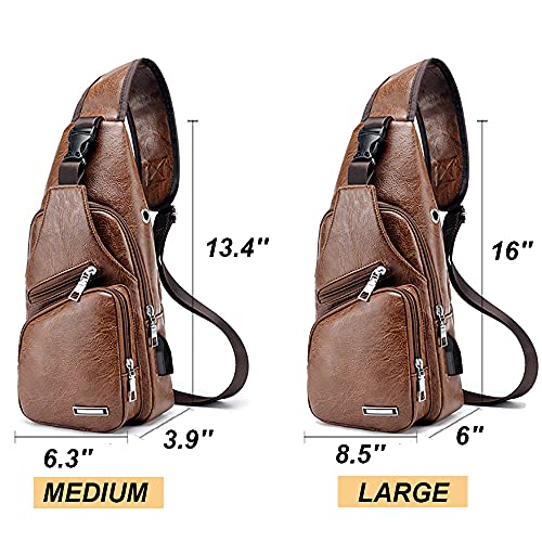 Peicees Leather Sling Bag Mens Crossbody Bag Chest Bag Sling Backpack for Men with USB Charge Port - Image 5