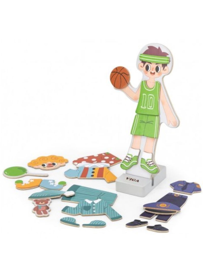 Viga Wooden Magnetic Doll Dress Up - Boy with Stand  - Image 2