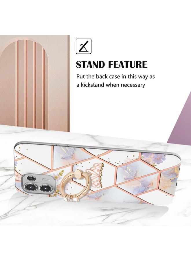 اس-توب جراب لهاتف Motorola Edge 20 Lite بنمط زهور رخامية متداخلة مع حلقة من مادة TPU - Image 3