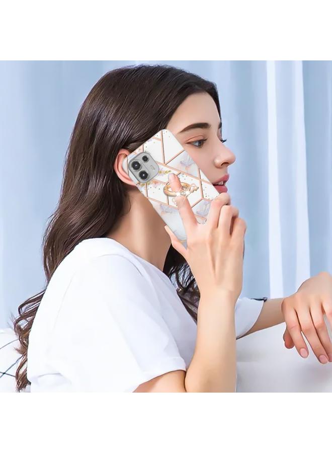 اس-توب جراب لهاتف Motorola Edge 20 Lite بنمط زهور رخامية متداخلة مع حلقة من مادة TPU - Image 4