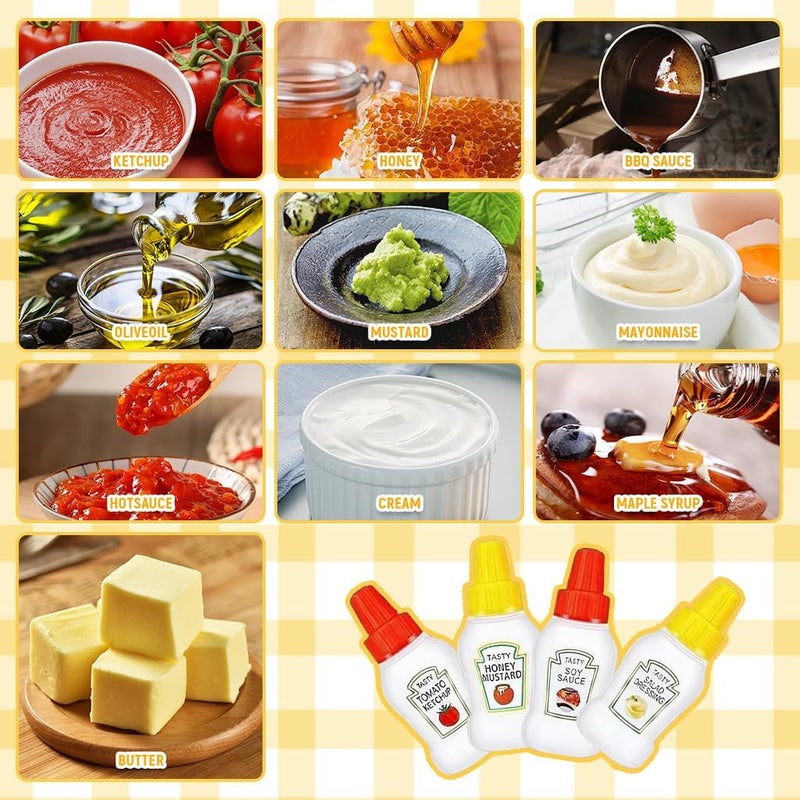 FASHRAMP 8Pcs 25ml Mini Ketchup Bottles for Lunch Bag Refillable Salad Dressing Squeeze Bottles with Nozzle Leaking-proof Sauce bottle dispenser for Ketchup, Honey Mustard, Vinegar - Image 4