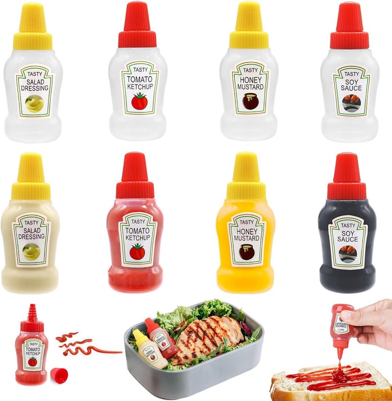 FASHRAMP 8Pcs 25ml Mini Ketchup Bottles for Lunch Bag Refillable Salad Dressing Squeeze Bottles with Nozzle Leaking-proof Sauce bottle dispenser for Ketchup, Honey Mustard, Vinegar - Image 1