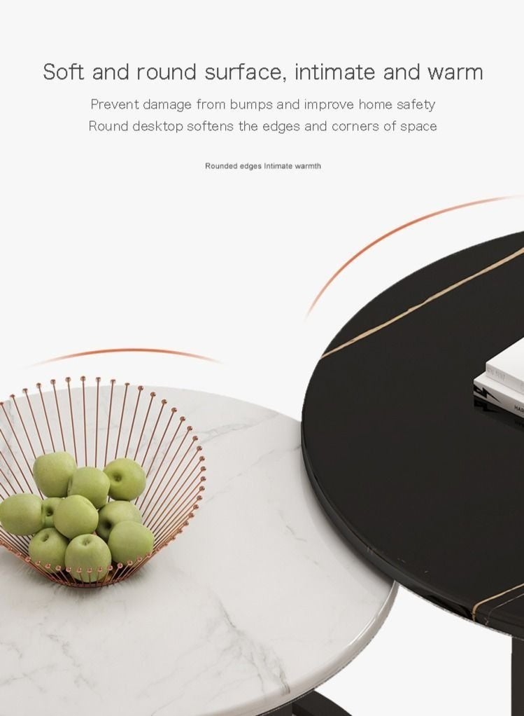 WALALLA 2-Piece Round Coffee Tables Nesting Table Set Circle Coffee Table with Storage Open Shelf for Living Room Modern Minimalist Style Furniture Side End Table - Image 5