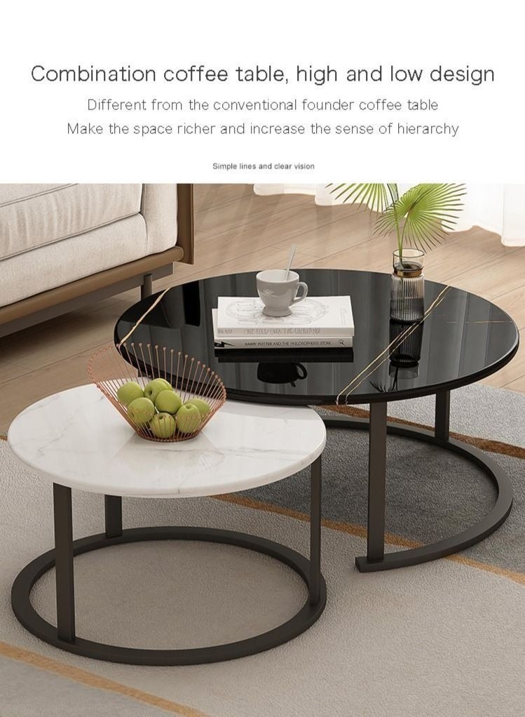 WALALLA 2-Piece Round Coffee Tables Nesting Table Set Circle Coffee Table with Storage Open Shelf for Living Room Modern Minimalist Style Furniture Side End Table - Image 3