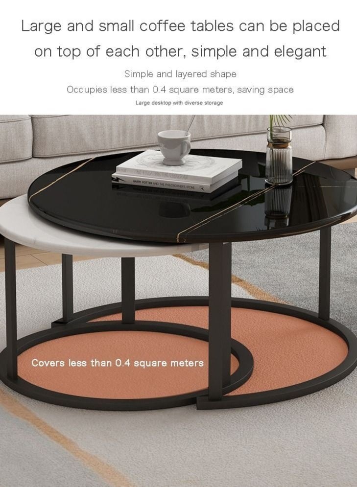 WALALLA 2-Piece Round Coffee Tables Nesting Table Set Circle Coffee Table with Storage Open Shelf for Living Room Modern Minimalist Style Furniture Side End Table - Image 4