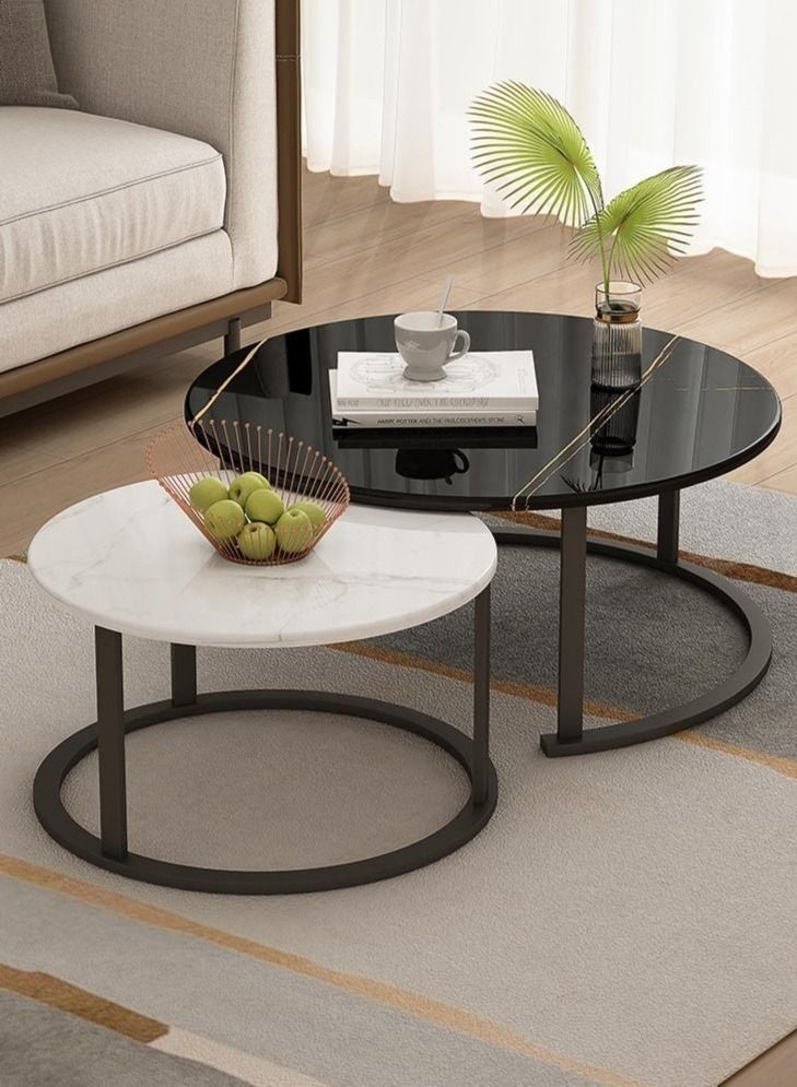 WALALLA 2-Piece Round Coffee Tables Nesting Table Set Circle Coffee Table with Storage Open Shelf for Living Room Modern Minimalist Style Furniture Side End Table - Image 1