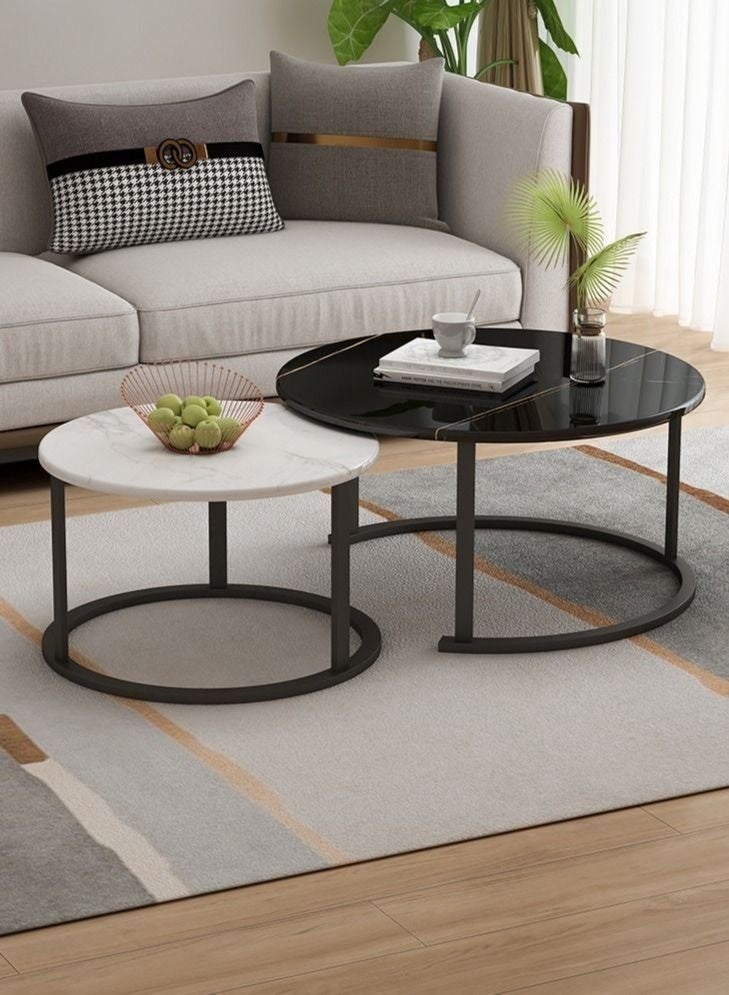 WALALLA 2-Piece Round Coffee Tables Nesting Table Set Circle Coffee Table with Storage Open Shelf for Living Room Modern Minimalist Style Furniture Side End Table - Image 2