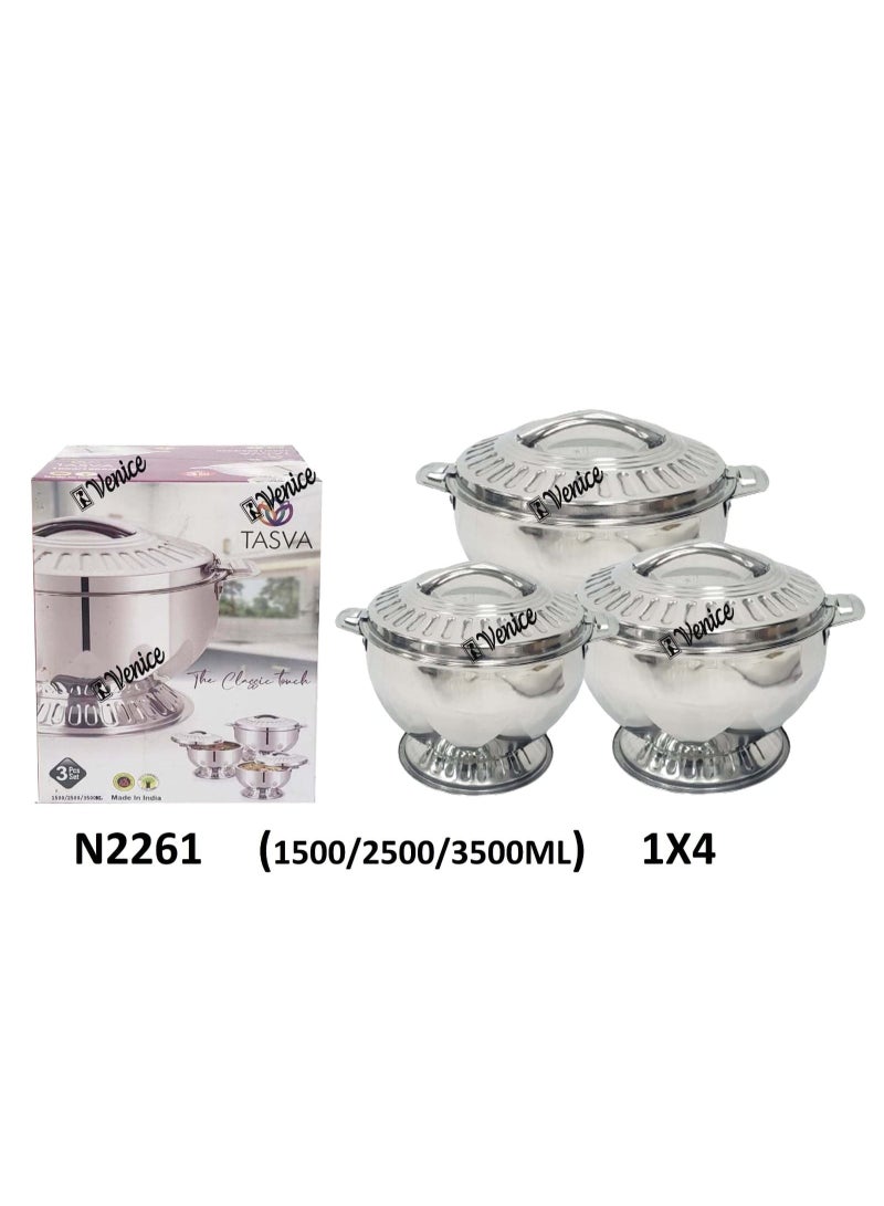 Venice High-Quality Blossom Stainless Steel Insulated Hot Pot Set – 3-Piece Thermal Food Warmer (1500ml, 2500ml, 3500ml)