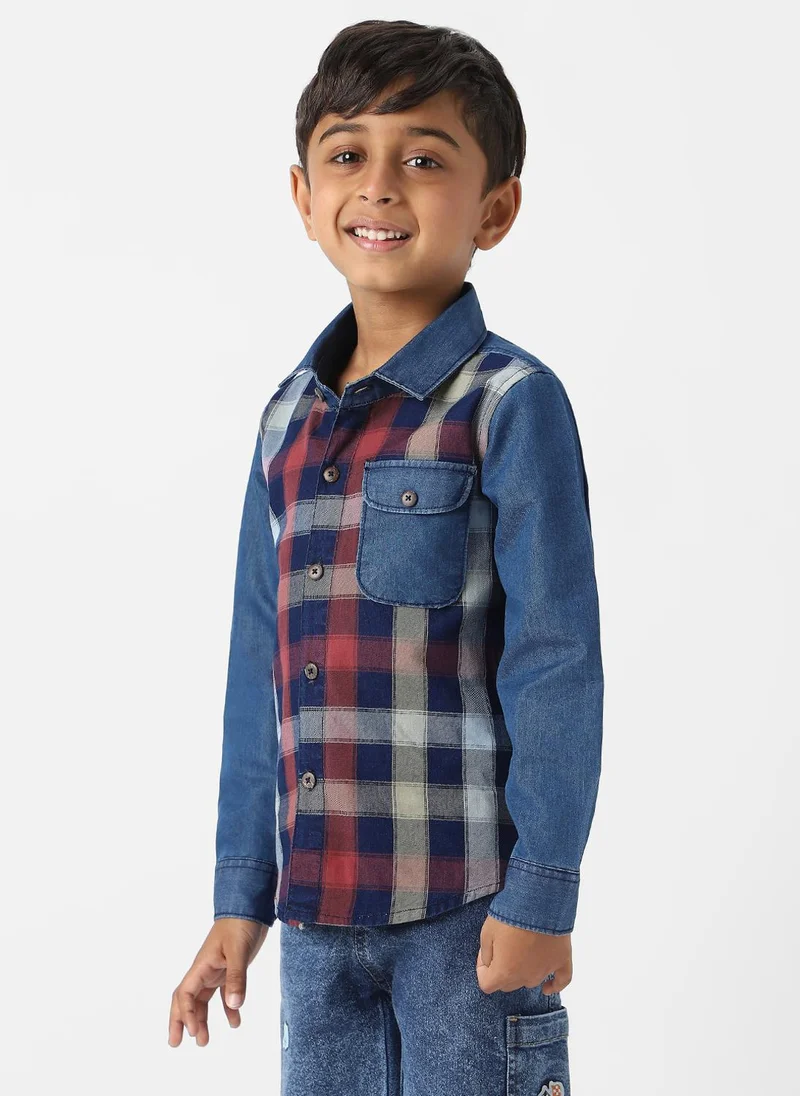 Nautinati Nautinati Boys Denim Plaid Shirt With Chest Pocket