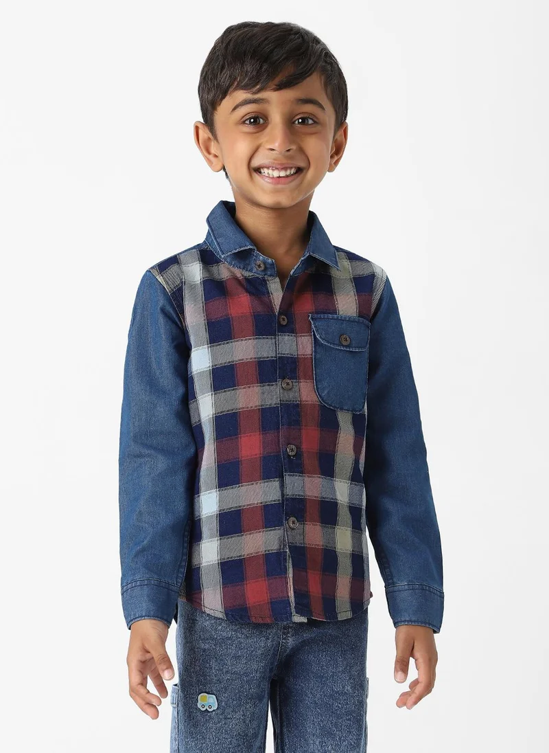 Nautinati Nautinati Boys Denim Plaid Shirt With Chest Pocket