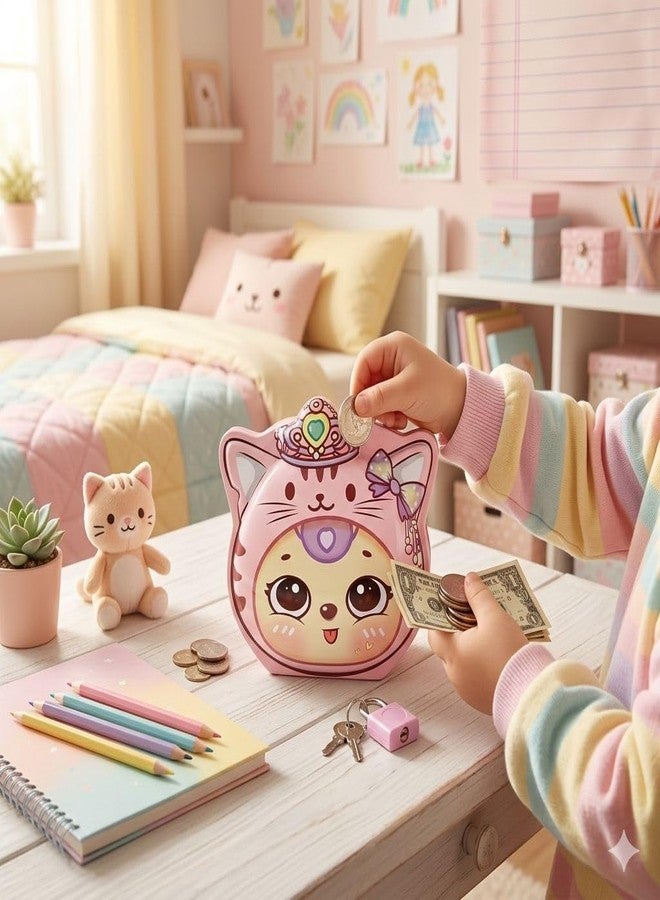 Sajani Cute Cartoon Creative Portable Piggy Bank, Money Saving Box with Combination Lock, Mini Coin Bank Gifts for Boys and Girls, Best Return Gifts for Kids (Pack of 1) (Tiger - Pink) - Image 2