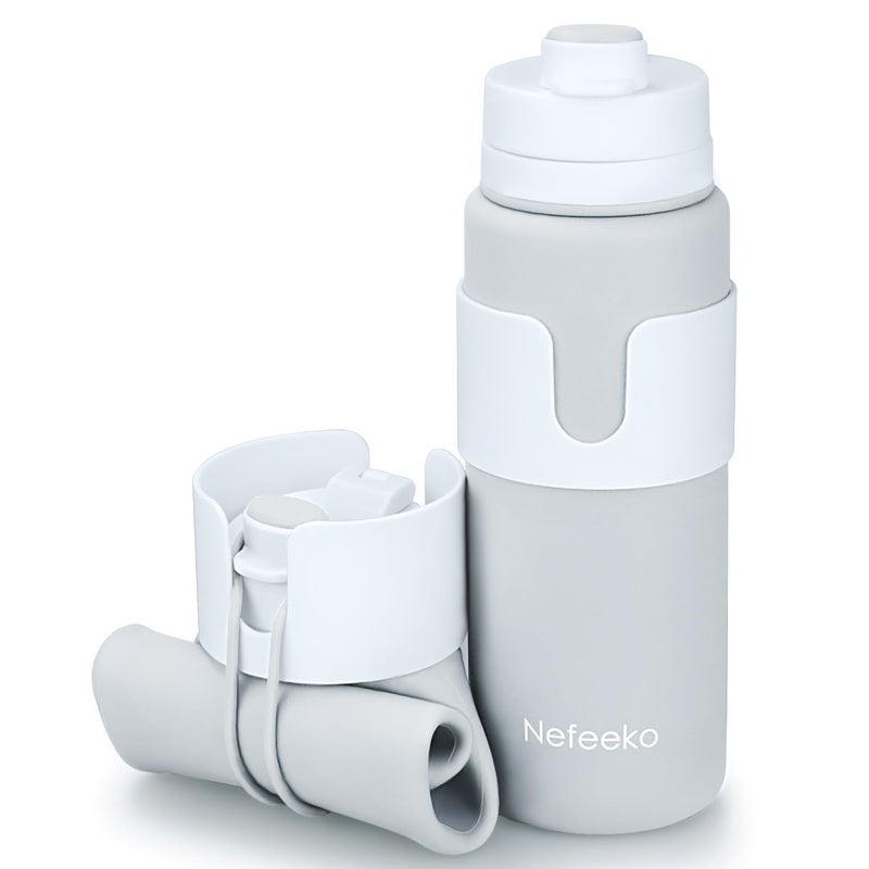 Nefeeko Collapsible Water Bottle, BPA Free 26oz Foldable Water Bottle for Travel Sports, Leak-Proof Spill-Proof Portable Water Bottles with Carabiner, Lightweight (Gray) - Image 1
