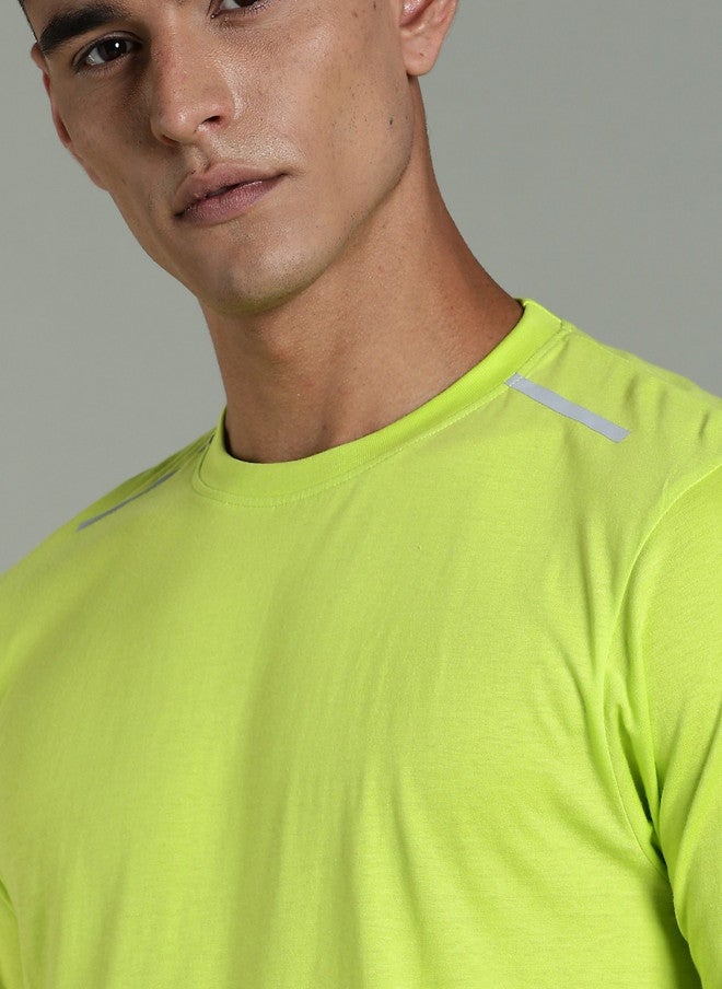 OUTLAWS Men Solid Lime Green Round Neck Regular Fit T-shirt - Image 2