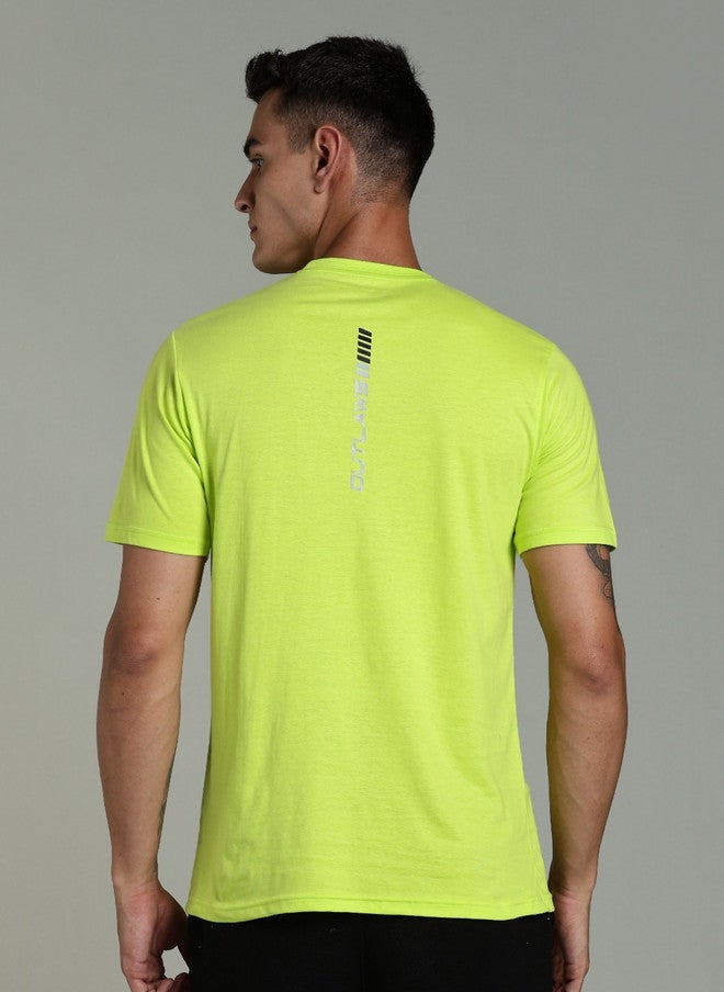 OUTLAWS Men Solid Lime Green Round Neck Regular Fit T-shirt - Image 5