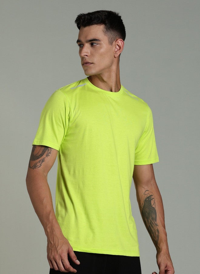 OUTLAWS Men Solid Lime Green Round Neck Regular Fit T-shirt - Image 4