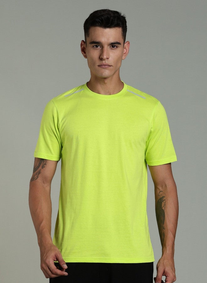 OUTLAWS Men Solid Lime Green Round Neck Regular Fit T-shirt - Image 1