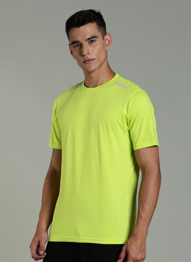 OUTLAWS Men Solid Lime Green Round Neck Regular Fit T-shirt - Image 3