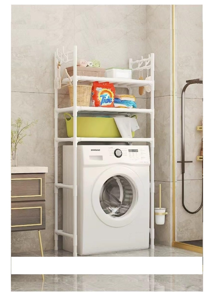 Mugath 3 Layer Washing Machine Storage Rack Expandable Space Saver Washer Stand Liquid Soap Shampoo Storage for Laundry Room Over Washer SpaceSaving Easy Installation White