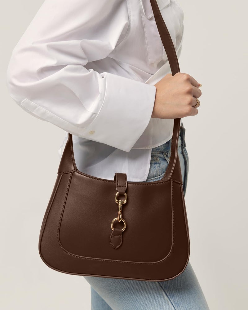 Apryl Shoulder Bag for Women - Small Shoulder Purses - Cute Trendy Handbags - Adjustable Strap Vegan Leather (Choc) - Image 4