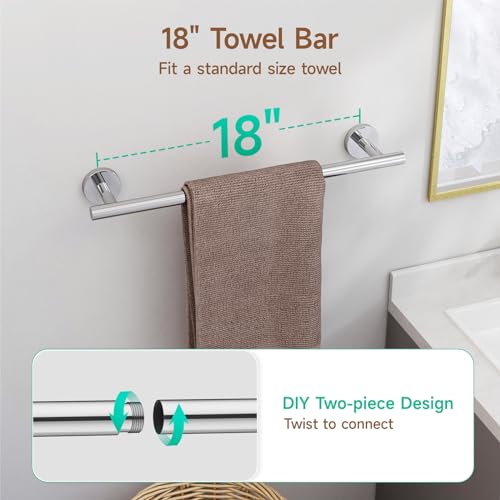 USHOWER Polished Chrome Bathroom Accessories Set, 18-Inch Towel Bar Set Wall Mounted, Durable SUS304 Stainless Steel Bathroom Hardware Set, 4-Piece - Image 2