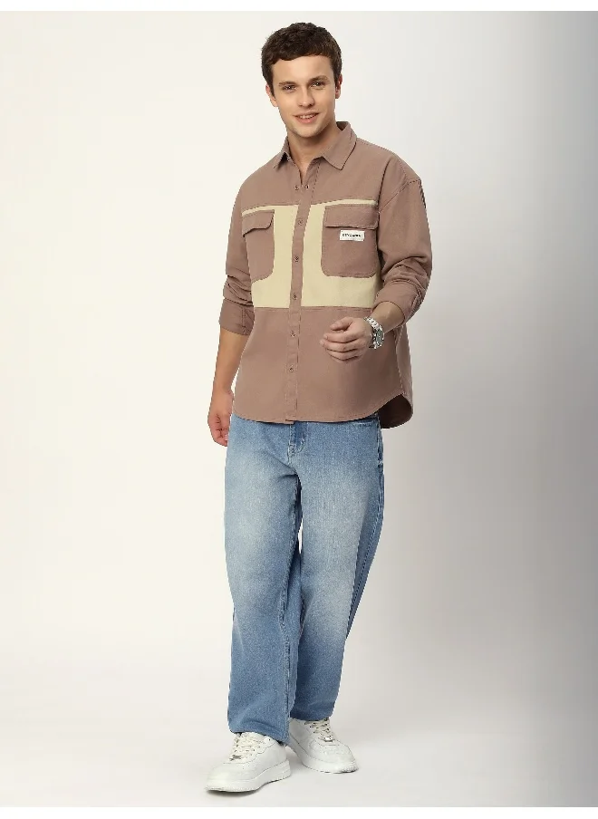 Beyoung Light Mauve Dual Patch Color Block Shirt