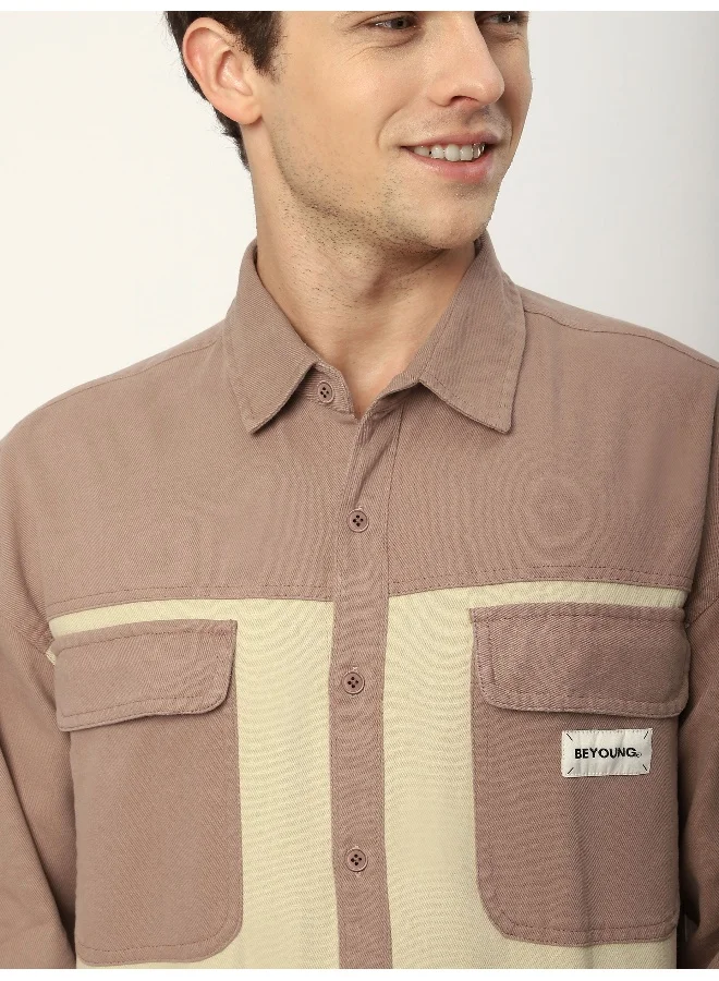 Beyoung Light Mauve Dual Patch Color Block Shirt