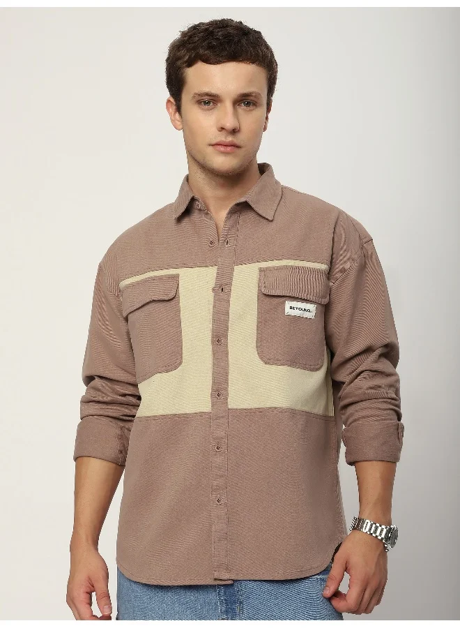 Beyoung Light Mauve Dual Patch Color Block Shirt