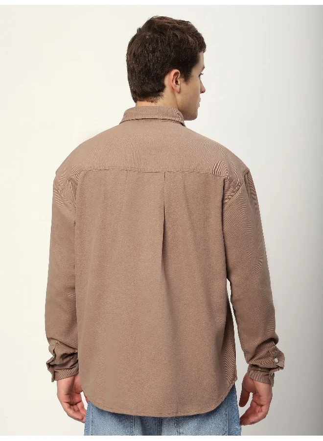 Beyoung Light Mauve Dual Patch Color Block Shirt