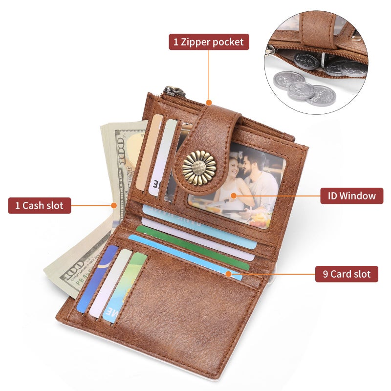 SENDEFN Small Wallets for Women Bifold RFID Blocking Leather Card Holder Compact Wallet with Zipper Coin Pocket - Image 3