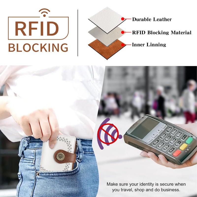 SENDEFN Small Wallets for Women Bifold RFID Blocking Leather Card Holder Compact Wallet with Zipper Coin Pocket - Image 2