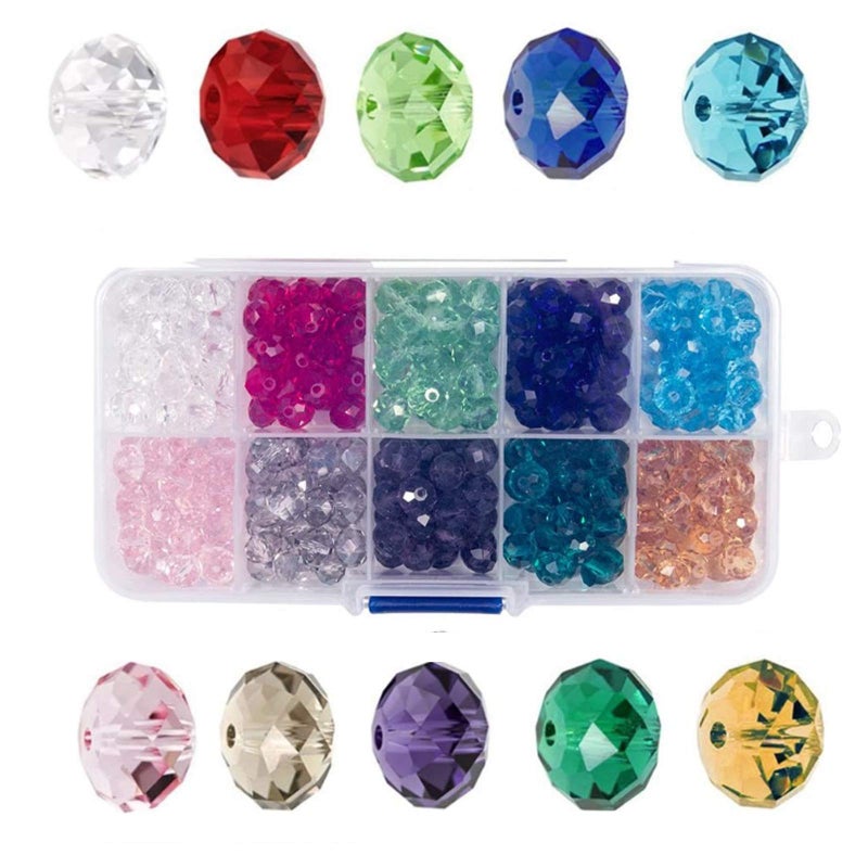 Bingcute 6mm Wholesale Briolette Crystal Glass Beads Finding Spacer Beads Faceted 5040 Briollete Rondelle Shape Assorted Colors with Container Box