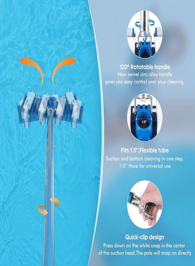 AQUAFLY Pool Vacuum Head, Manual Cleaning Vacuum with Wheels 14'' Heavy Duty Handle Pool Vacuum Heads for Inground & Above Pools with Flexible Swivel, Swimming Pool Head for Absorb - Image 4