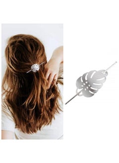 Yheakne Vintage Leaf Hair Slide Clip Metal Hair Bun Cuff Leaf Bun Holder Cage Silver Hair Holder Clip Pin Leaf Hair Stick Holder Alloy Hair Fork Clip Decorative Hair Accessories For Women And Girls (Silver)  - Image 1