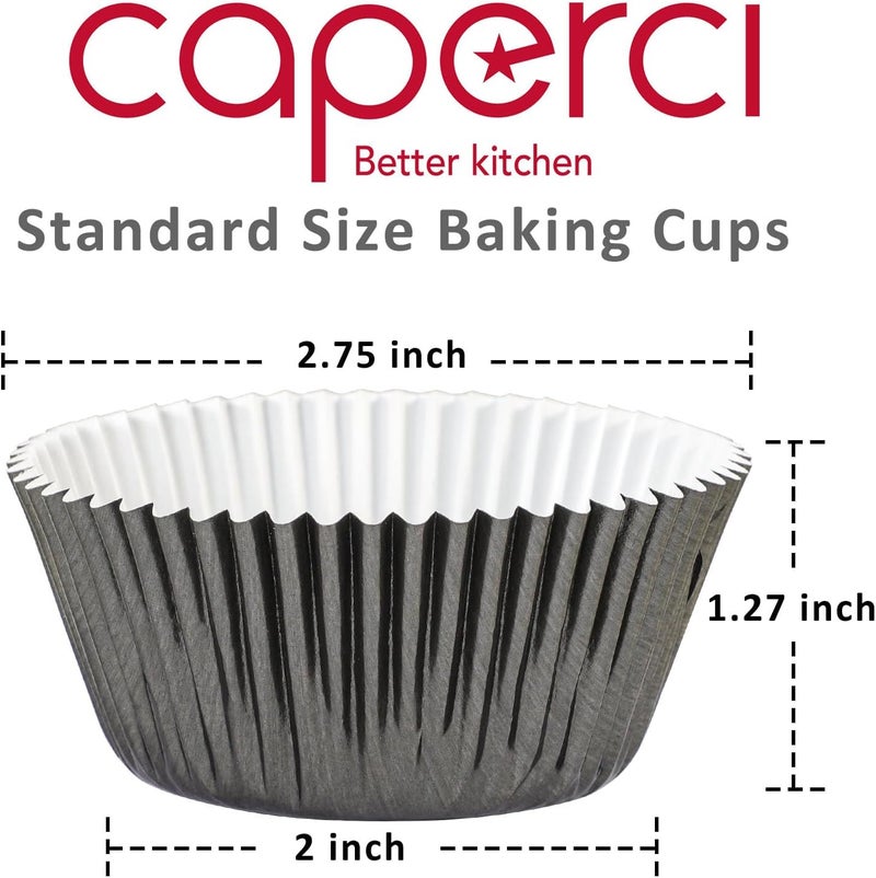 Caperci Black Foil Cupcake Muffin Liners Standard Size Baking Cups 150-Pack - Premium Greaseproof & Sturdy - Image 2