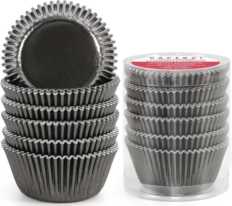 Caperci Black Foil Cupcake Muffin Liners Standard Size Baking Cups 150-Pack - Premium Greaseproof & Sturdy - Image 1