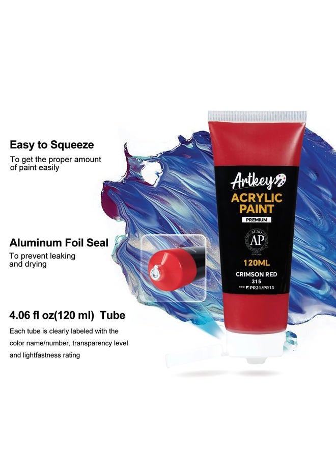 Artkey Acrylic Paint - Crimson Red (120 ml/4.06 oz) Tubes, Rich & Vibrant Pigments, Professional Artists Acrylic Paints - Art Supplies for Canvas Wood Rock Clay Fabric Ceramics Art Crafts Painting - Image 2