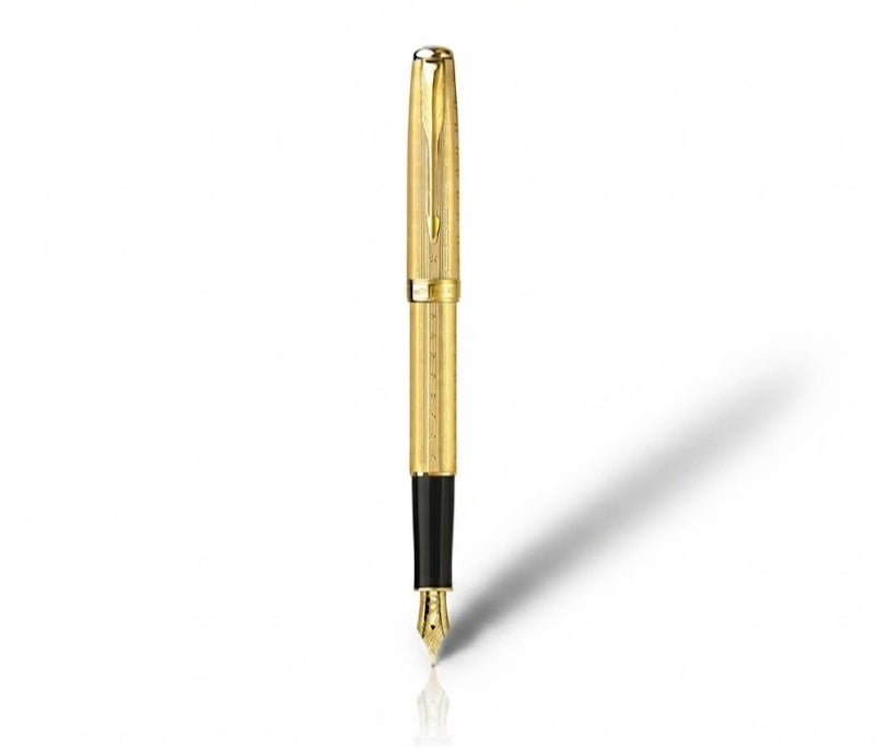 Parker Sonnet Lustre Gold Plated Fountain Pen, 18K Solid Gold Nib, France Luxury Vintage Collectible - Image 2