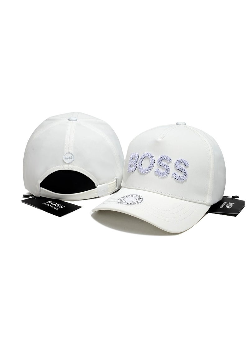 BOSS White Baseball Cap with Embellished Logo