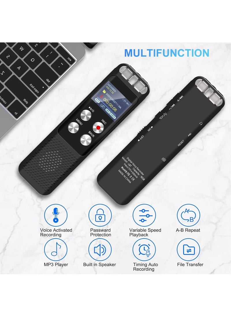 LAESO - 72GB Digital Voice Recorder: Voice Activated Recorders with Playback,Audio Recording Device with Clip-on Microphone for Lectures Meetings,Dictaphone Sound Portable Tape Recorder with Password, Walkman - Image 1
