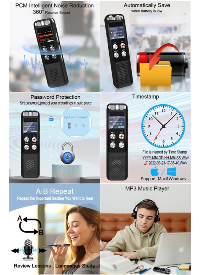 LAESO - 72GB Digital Voice Recorder: Voice Activated Recorders with Playback,Audio Recording Device with Clip-on Microphone for Lectures Meetings,Dictaphone Sound Portable Tape Recorder with Password, Walkman - Image 1