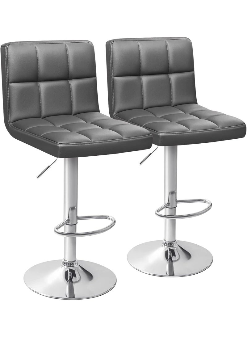 كرسي بار حديث قابل للتعديل في الارتفاع، كرسي دوار من جلد PU مع دعم للظهر، دوران 360 درجة، رفع هيدروليكي، مقعد مبطن باللون الرمادي لجزيرة المطبخ (رمادي داكن، 1 قطعة) - Image 1