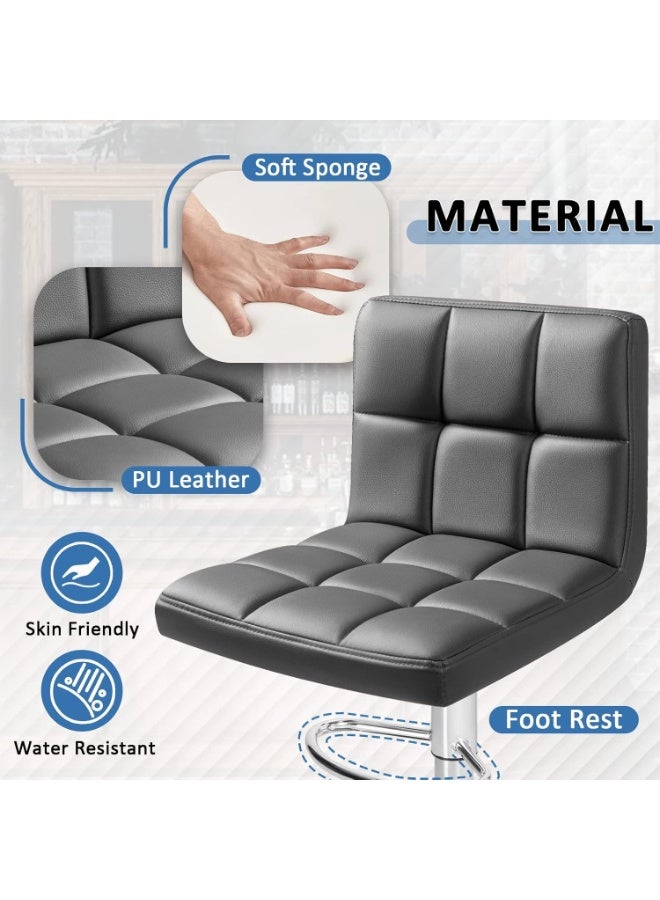 كرسي بار حديث قابل للتعديل في الارتفاع، كرسي دوار من جلد PU مع دعم للظهر، دوران 360 درجة، رفع هيدروليكي، مقعد مبطن باللون الرمادي لجزيرة المطبخ (رمادي داكن، 1 قطعة) - Image 2